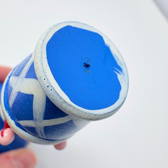 Vtg Hot Air Balloon Wooden Christmas Ornament Blue and White w/ Figure 4" - Picture 5 of 5